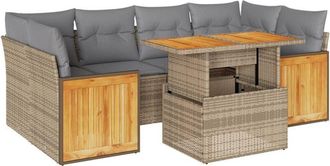 vidaXL Set Sof&aacute;s Jard&iacute;n Y Cojines 7 Pzas Rat&aacute;n Sint&eacute;tico Acacia Beige Vidaxl