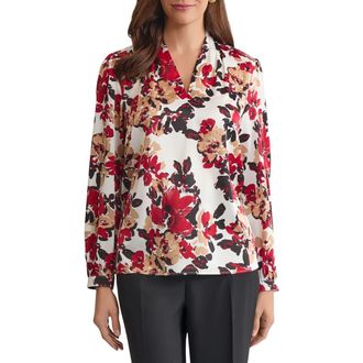 Kasper Floral Print Pleated Shoulder Top in Vanilla Ice Multi at Nordstrom, Size X-Large