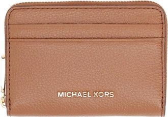 Michael Kors Jet Set Small Pebbled Leather Zip-Around Card Case - Dames - Portefeuilles - Bruin - ONE Size - Leer - Accessoires