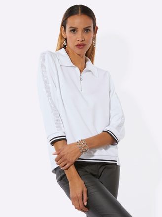 Cr&eacute;ation L Sweatshirt CREATION L, Damen, Gr. 38, wei&szlig;, 50% Modal, 44% Polyester, 6% Elasthan, gemustert, gestreift, unifarben, Sweatshirts Sweatshirt