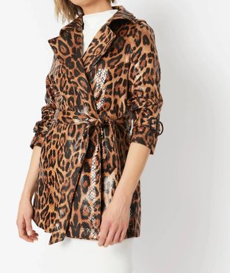 JayLey Jade Snakeskin Effect Mid Length Trench Coat In Brown