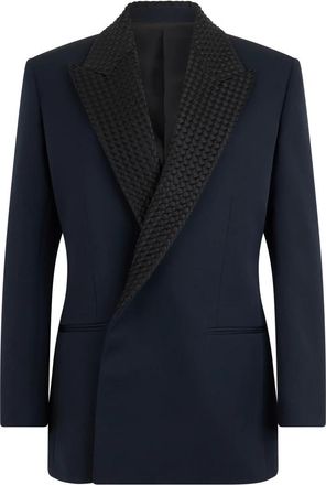 Bottega Veneta Single Breasted Jas met Intrecciato Motief - Dames - Blazers - Blauw - XS - Leer - Jassen