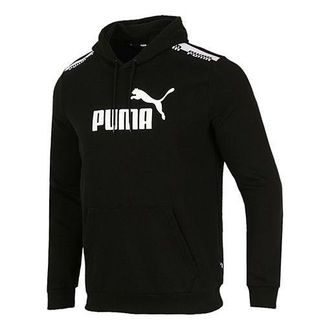 Puma Amplified Logo Casual Sports Pullover Hooded Sweater Mens Black 588816-01