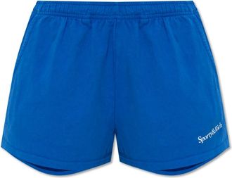 Sporty & Rich Korte Broeken, Dames, Blauw, M, Katoen, Serif Logo Disco Shorts