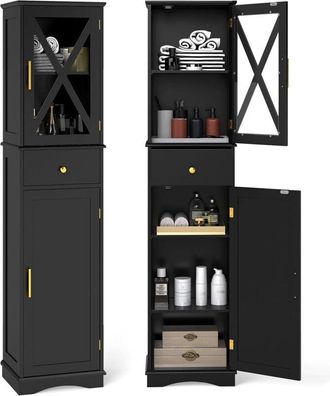 Costway Armadietto da Bagno 40 x 30 x 168 cm, Colonna Bagno con Cassetto, 2 Ante e 3 Ripiani Regolabili, Mobiletto Salvaspazio per Cucina, Soggiorno