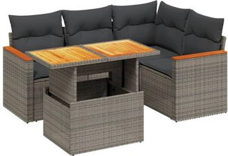 vidaXL Juego De Sof&aacute;s Jard&iacute;n Con Cojines 5 Pzas Rat&aacute;n Sint&eacute;tico Gris Vidaxl