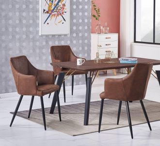 Life Interiors Juego De Comedor Cosmo Lux Zarah: Mesa De Comedor De Madera De Nogal Y Juego De 4 Sillas De Comedor De Cuero Marr&oacute;n - Comedor Cocina