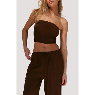 Stone Fox Swim Flora Smocked Tube Top Cover-Up in Earth at Nordstrom, Size X-Small/small