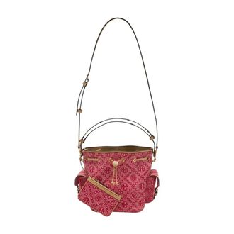 Tory Burch T Monogram Denim Bucket Bag - female - Tory Burch - Bucket Bags - Red - ONE SIZE - Bags