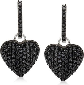 Ross-Simons Black Spinel Heart Drop Earrings in Sterling Silver