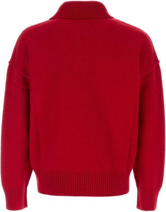 Ami Heart-Embroidered Virgin Wool Polo Shirt - Red