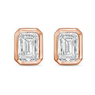 Diana M. Jewels 14Kt Rose Gold 3.00 cts Lab Grown Emerald Diamond Bezel Studs