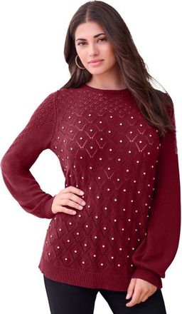 Roaman's Rhinestone Pointelle Knit Sweater in Rich Burgundy at Nordstrom, Size 36