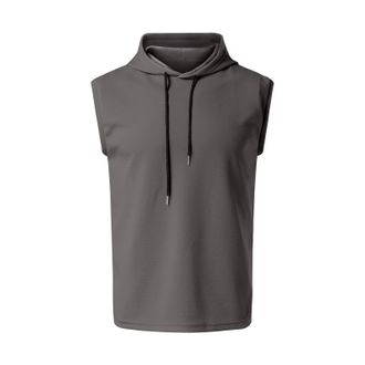 Generic MenS Gym Tank Tops Sports T Shirt Thin Fitness Drawstring Elastic-Muscle Vest Solid Sleeveless Hoodies Round Neck Beach Shirt Comfortable Holiday Shir