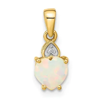Diamond2Deal 14k Yellow Gold and Rhodium Genuine Opal Heart with Diamond Accent Pendant