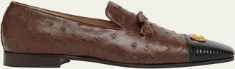Valentino Garavani Mens Babouchoes Ostrich and Lizard Cap-Toe Loafers