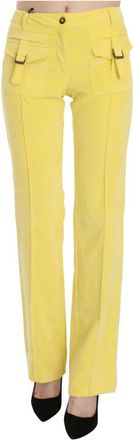 Just Cavalli Mid Waist Straight Pants - Dames - Straight fit broeken - Geel - XL - Polyester - Broeken