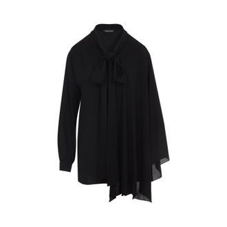 Balenciaga Black Silk Scarf Blouse-Donna