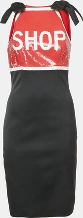 Moschino Couture Black Satin Contrast Sequined Bow Detail Mini Dress