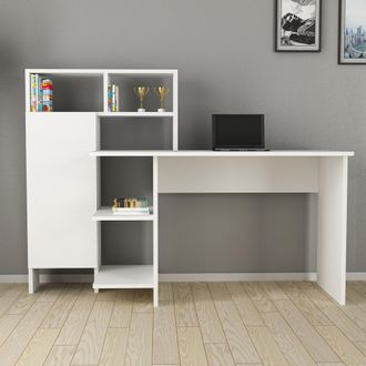 Dmora Escritorio Cremella, 6 Estantes, Una Puerta, 7 Compartimentos, 136x60x112h Cm Blanco