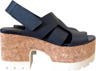 Homers Womens Venice Cork & Rubber Wedge Sandals In Navy