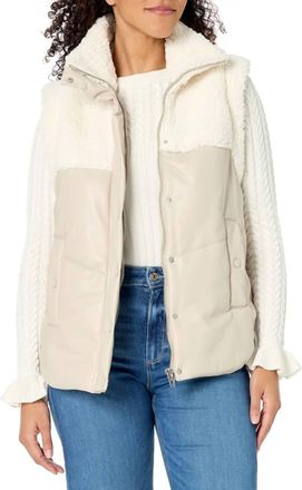 Blank NYC Womens Vegan Leather Quilted Sherpa Vest In Beige