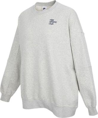 Nike (WMNS) Nike Logo Alphabet Embroidered Loose Fleece Lined Round Neck Pullover Gray Hoodie DQ9146-050