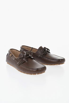 Valentino GARAVANI Leather Deck Loafers With Square Toe And Gold Monogram Valentino