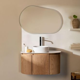 Sklum Conjunto De Mueble De Ba&ntilde;o Suspendido 90x50 Cm En Madera Carsone Sklum
