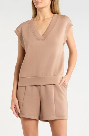 Zella Whisper V-Neck Short Sleeve Knit Top in Tan Portabella at Nordstrom Rack, Size X-Small