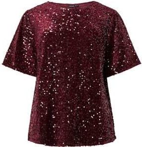 Pieces glitter top donkerrood met pailletten