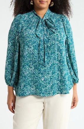 Renee C Tie Neck Long Sleeve Top in Blue at Nordstrom Rack, Size 3 X
