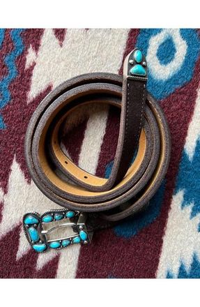 Fortela Santafe Leather Belt with Turquoises in Brown at Nordstrom, Size 95