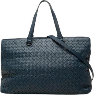 Bottega Veneta Pre-owned Leather 2way Tote Bag - Dames - Vintage Shopper - Blauw - ONE Size - Leer - Vintage