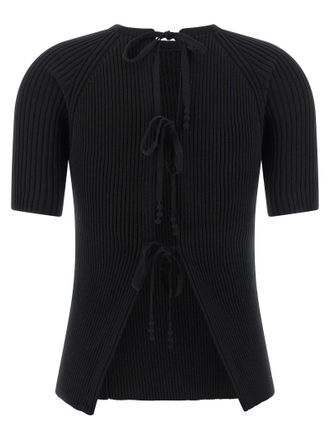Tory Burch Ribbed Stretch Cotton Blend Sweater - Black