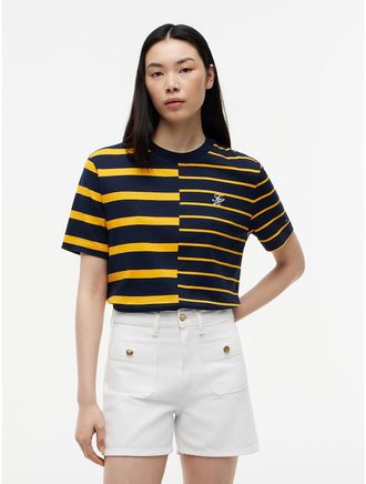 Tommy Hilfiger Womens Relaxed Fit Split Mixed-Stripe T-Shirt - Orange - XL