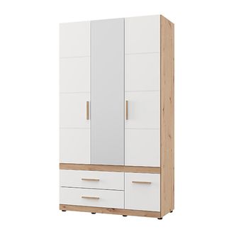 Dmora Armario 3 Puertas Yelapa, Ropero Dormitorio Con Barra, 3 Cajones, 2 Estantes, 117x52 Cm Blanco Mate