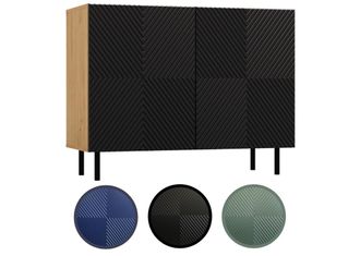 OEM C&oacute;moda Con Frentes Ranurados, 2 Puertas, Roble Artesanal/negro, Patas De Metal, Sistema De Apertura A Presi&oacute;n: &iexcl;dise&ntilde;o Moderno Y Funcionalidad