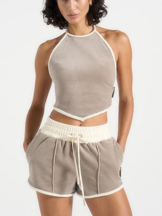 Mani&egrave;re De Voir Mal&eacute;na Velour Halter Top in Taupe at Nordstrom, Size 10
