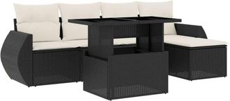 vidaXL Vidaxl - Set De Sof&aacute;s De Jard&iacute;n 6 Piezas Y Cojines Rat&aacute;n Sint&eacute;tico Negro