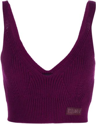 Dsquared2 logo-patch wool crop top - women - Calf Leather/Wool - S - Purple