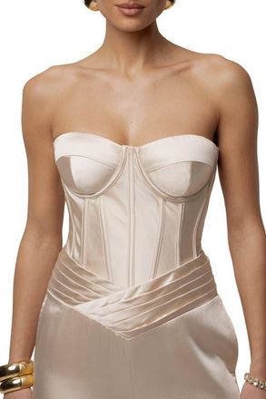 JLUXLABEL Adore Me Satin Corset in Champagne at Nordstrom, Size Small