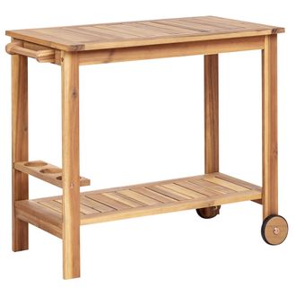 Beliani Beliani - Carrito De Servicio De Jard&iacute;n Carrito De T&eacute; Con Ruedas De 2 Niveles De Madera De Acacia Certificada Ligera Con Soporte Para Botellas Sassari