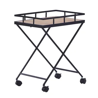Beliani Carrito De Cocina De Metal Negro Tablero De Madera Clara 56 Cm Ruedas Industrial Moderno R&uacute;stico Leoti