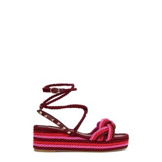 Valentino Garavani Schoenen, Dames, Veelkleurig, 36 EU, Katoen, Knot Strap Wedge Sandalen