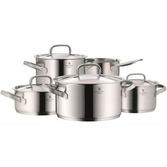 WMF Gourmet Plus 720056030 Set da 5 Pentole e 4 Coperchi, Acciaio Satinato