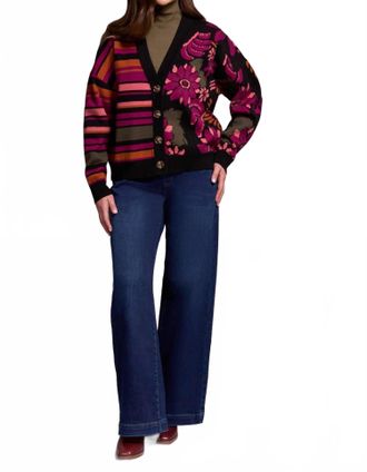 Tribal Double Knit Combo Print Cardigan In Black/multi