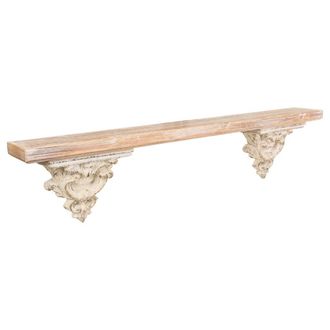Wanderlust Deco Estante De Madera Y Resina Tallada Blanca 120x14x28
