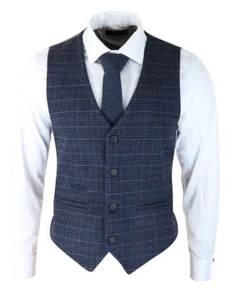 TruClothing Blue Prince Of Wales Check Waistcoat