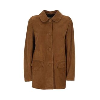 Tagliatore Leather Jackets, female, Brown, Size: S Round Collar Leather Jacket